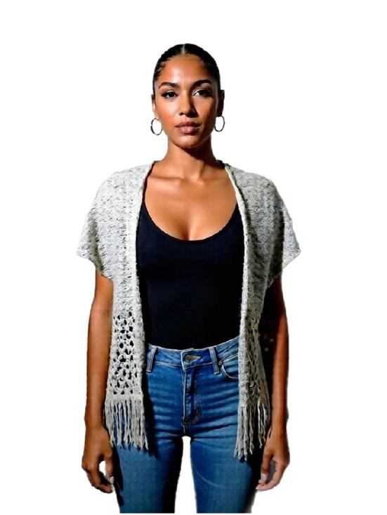 Hollister Sweaters - Hollister Womens Bohemian Boho short sleeve cardigan vest ivory beige Sz S/M